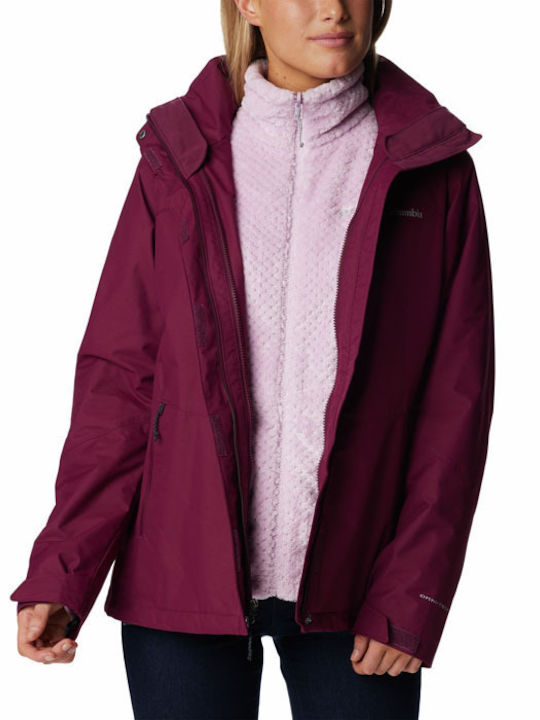 Bugaboo II Fleece Interchange 3 In 1 Women's Hiking Short Sports Jacket for Winter with Hood Burgundy