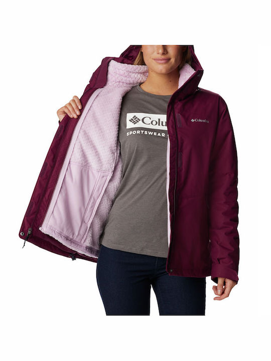 Bugaboo II Fleece Interchange 3 In 1 Women's Hiking Short Sports Jacket for Winter with Hood Burgundy
