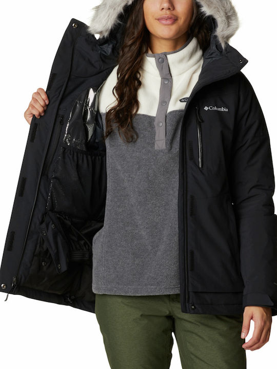 Alpine Insulated Women's for Hiking Short Parka Jacket for Winter with Hood Black