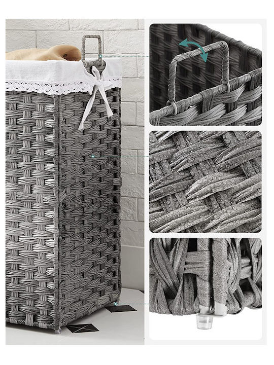 Songmics Καλάθι Απλύτων Ψάθινο Πτυσσόμενο 70lt 36x33x60cm Γκρι