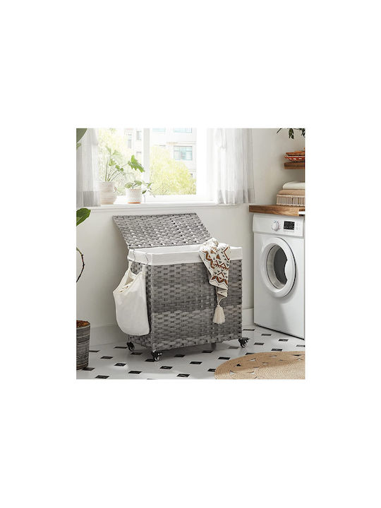 Songmics Wicker Collapsible Laundry Basket 140lt with Cap 66x35x60cm Gray