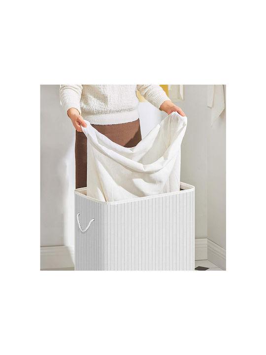 Songmics Laundry Basket Bamboo Collapsible 100l with Lid 51.5x31.5x60.5cm White