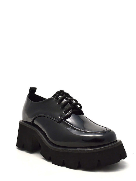 Envie Shoes Γυναικεία Oxfords από Λουστρίνι σε Μαύρο Χρώμα