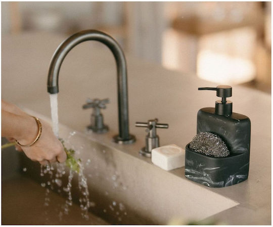 Andrea House Ceramic Kitchen Dispenser with Sponge Holder Black Marble 520ml