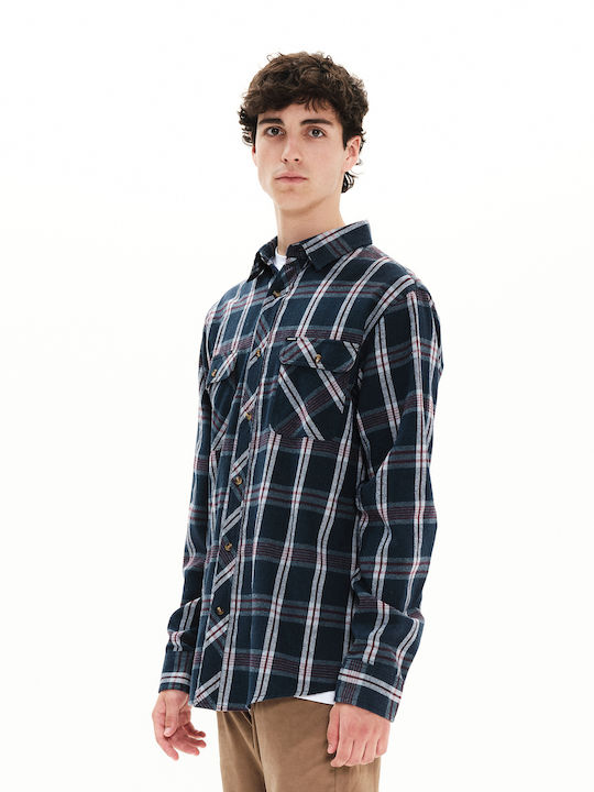 Langärmlig Flanell Hemd Geprüft Navy/Wine