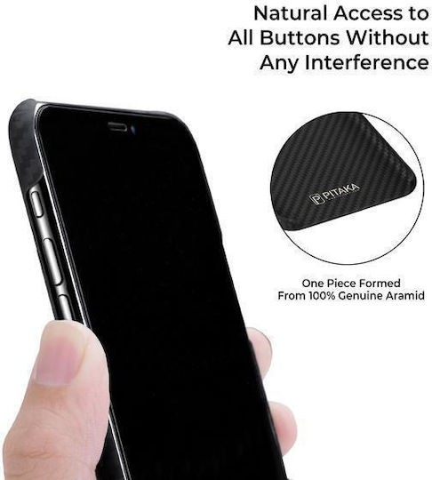 Pitaka Aramid MagEZ Back Cover Aramid Fiber 0.65mm Black / Red Twill (iPhone 12)
