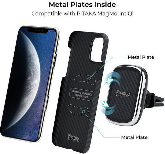 Pitaka Aramid MagEZ Back Cover Aramid Fiber 0.65mm Black / Red Twill (iPhone 12)