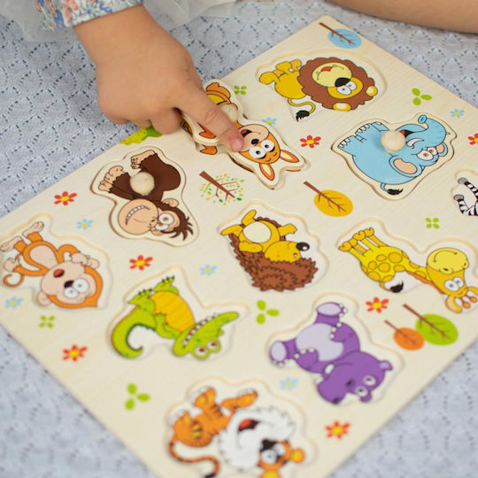 Ξύλινο Παιδικό Puzzle Σφηνώματα Ζούγκλα 11pcs Akuku
