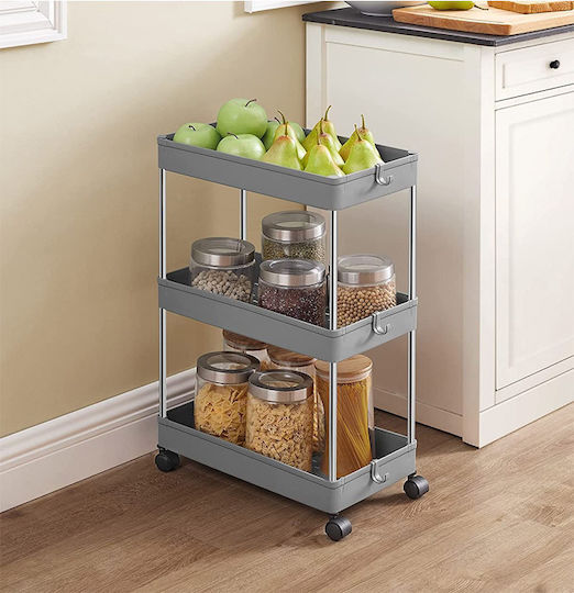 Songmics Kitchen Trolley Plastic 3 Tiers Grey 40x22x60cm