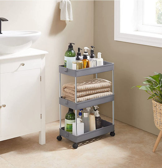 Songmics Kitchen Trolley Plastic 3 Tiers Grey 40x22x60cm