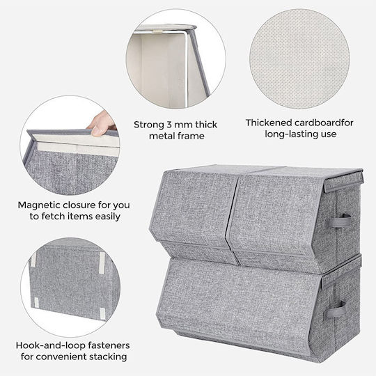 Songmics Тъкан Кутия за съхранение с капак Сив 50x35x25см 3бр