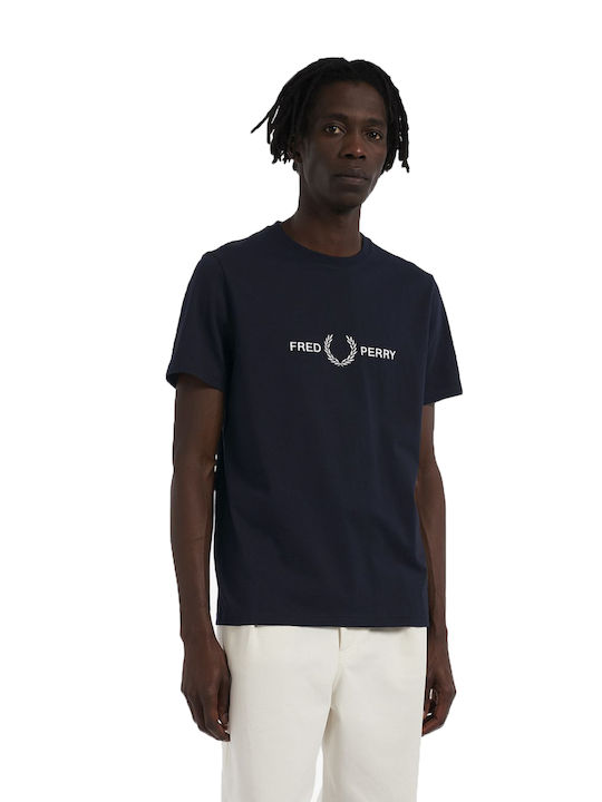 Fred Perry Ανδρικό T-shirt Μπλε με Στάμπα
