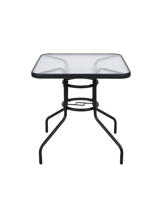 Figo Outdoor Dinner Free Standing Table with Glass Surface and Metal Frame Gray 70x70x72cm