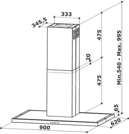 Proff Airmax LDI24 Șemineu Hotă 90cm Inox