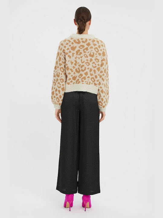 Vero Moda Women's Long Sleeve Pullover Animal Print Brown