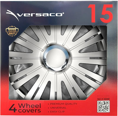 Versaco Σετ Τάσια Αυτοκινήτου Hubcap RC 4τμχ 15" Ασημί