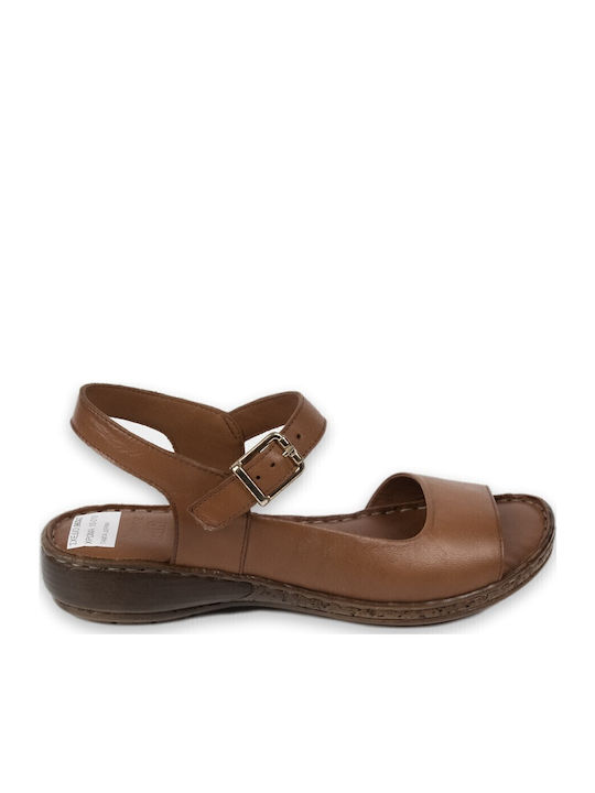 Leather Women's Flat Sandals Anatomic in Tabac Brown Color