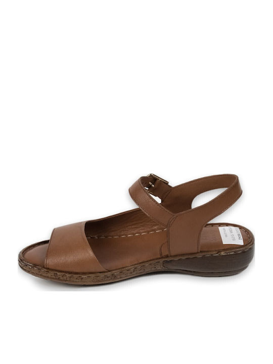 Leather Women's Flat Sandals Anatomic in Tabac Brown Color
