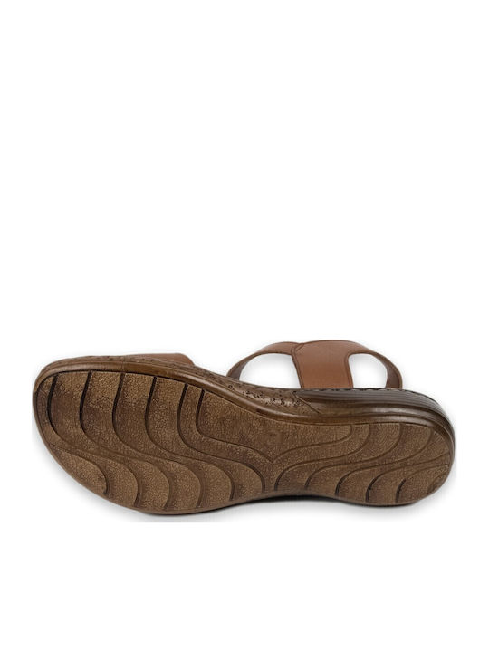 Leather Women's Flat Sandals Anatomic in Tabac Brown Color