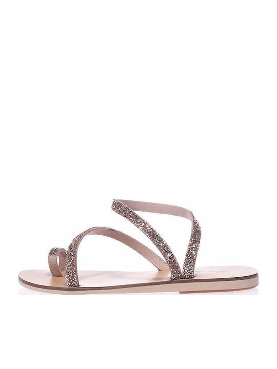 Leather Women's Flat Sandals with Strap Coral