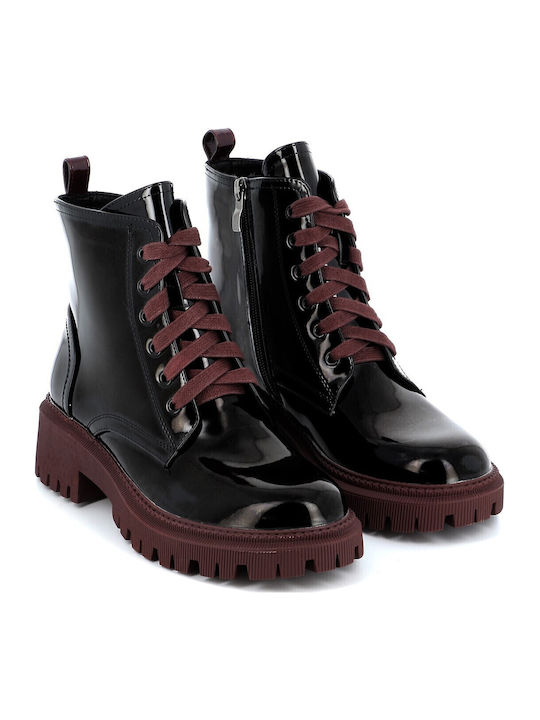 Women's Patent Leather Ankle Boots with Medium Heel Black