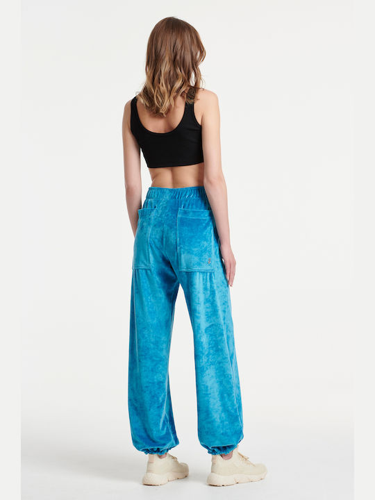 SugarFree Hohe Taille Damen-Sweatpants Blau Samt