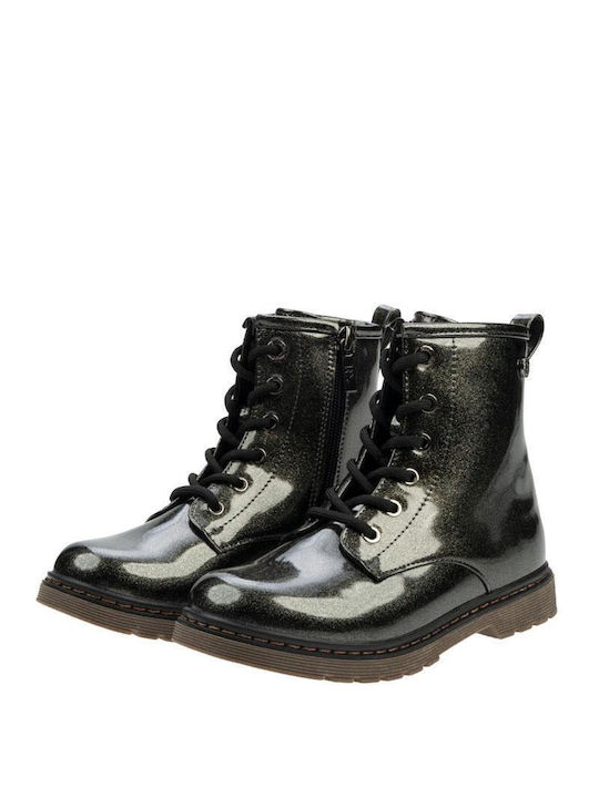 Xti Kids Patent Leather Military Boots with Zipper Gray