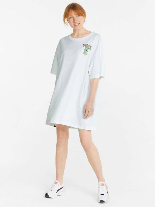 Downtown Summer Mini Athletic Dress T-Shirt Short Sleeve White