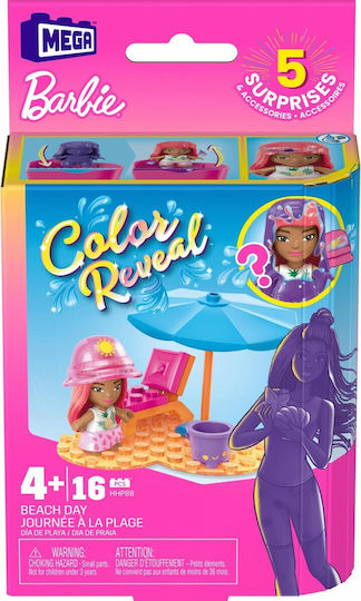 Mega Bloks Blocks Barbie Beach Day Color Reveal for 4+ Years 16pcs