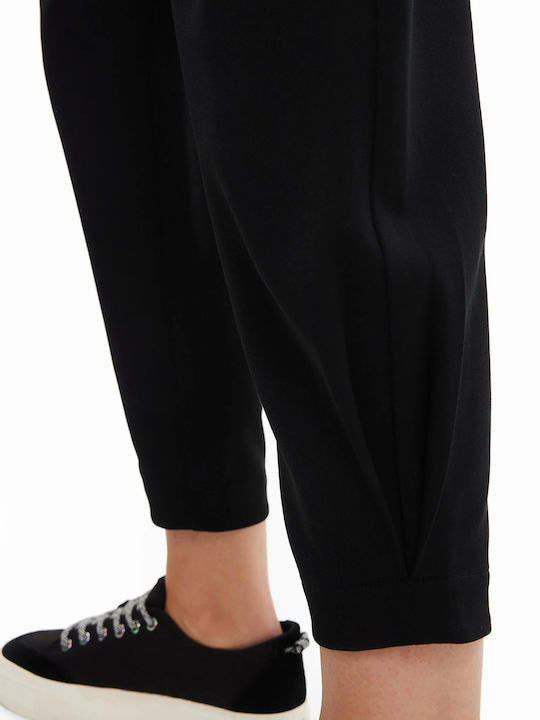 Ra Women's High-waisted Fabric Capri Trousers Carrot Fit Black