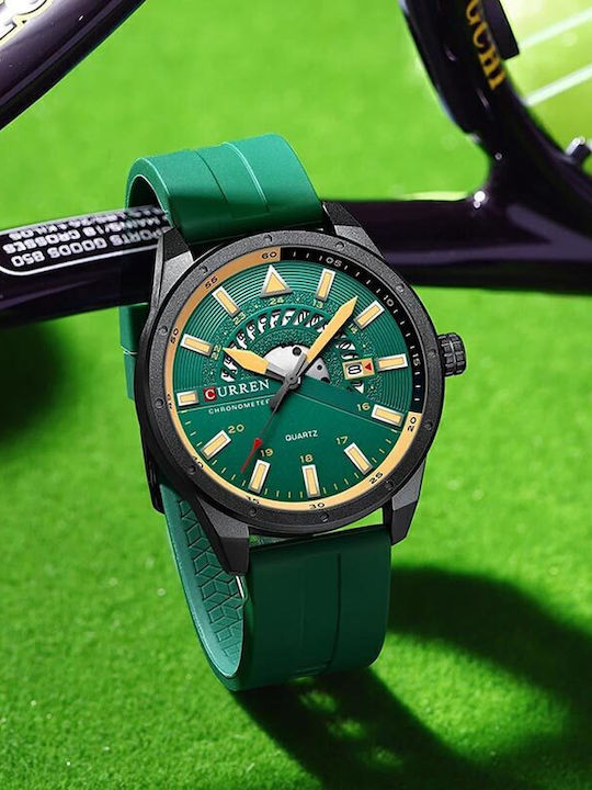 Curren Herrenuhr 47mm Batterie mit Grün Kautschukarmband