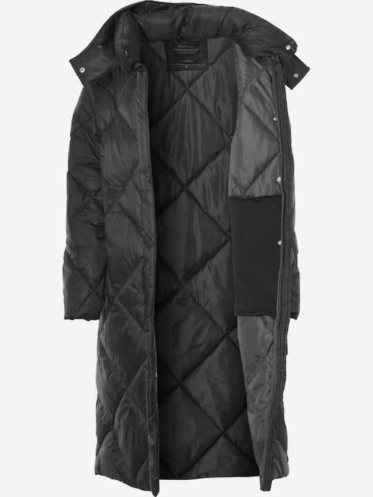 Lang Damen Puffer Jacke für Winter Schwarz