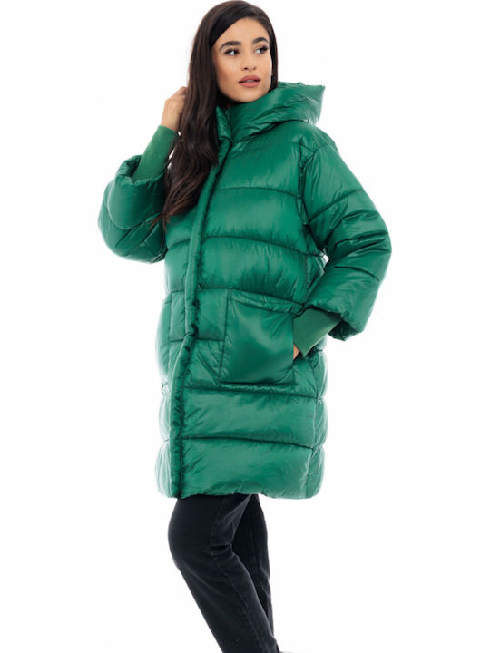 Lang Damen Puffer Jacke für Winter Grün