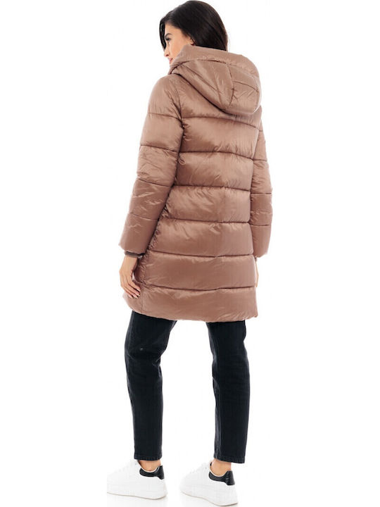 Lang Damen Puffer Jacke für Winter Camel