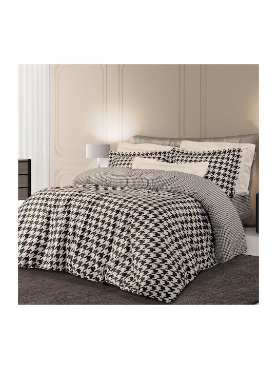 Greenwich Polo Club Duvet Cover Set Cotton Satin Queen with 2 Pillowcases 220x240 2123 Ecru / Black