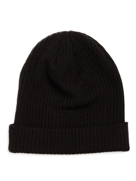 222.BU03.112 Beanie Unisex Beanie with Rib Knit in Black color 222.BU03.112