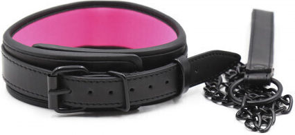 Naughty Toys Halsband Lederhalsband mit abnehmbarem Kettenriemen Pink