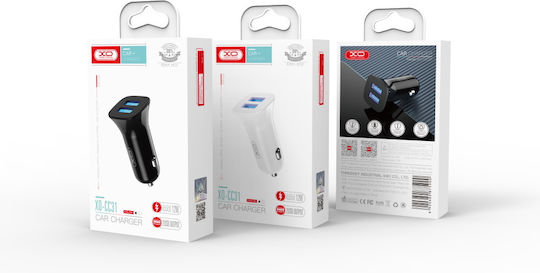 XO Φορτιστής Αυτοκινήτου CC31 12W 2.4A με Θύρες: 2xUSB Μαύρος