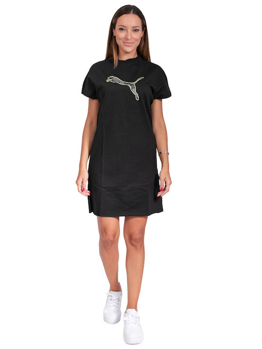 Лятна Mini Спортна Рокля T-shirt Къс Ръкав Черна