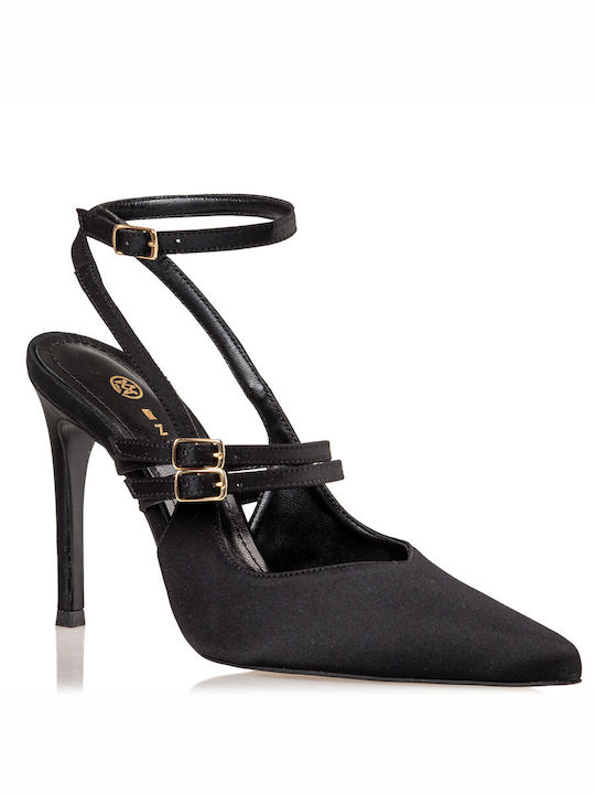 Envie Shoes Pointed Toe Black Heels with Strap