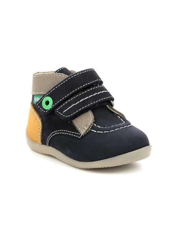 Kickers Kids Leather Boots with Hoop & Loop Closure Navy Blue