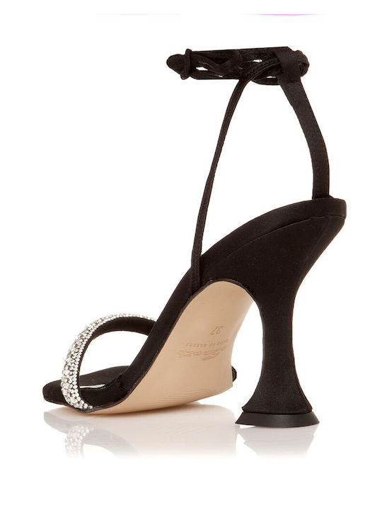 Fabric Sandals with Strass Black