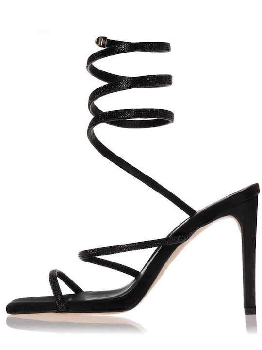 Fabric Sandals with Strass Black