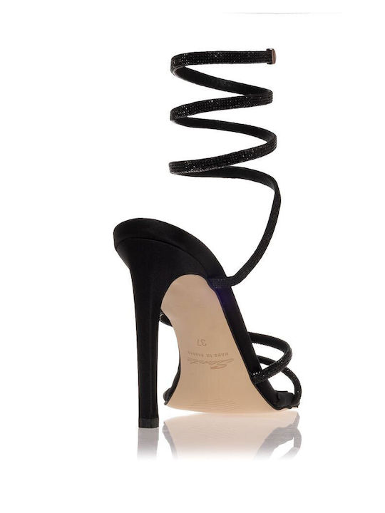Fabric Sandals with Strass Black