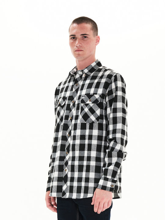 Long-sleeved Flannel Shirt Checked White/Black