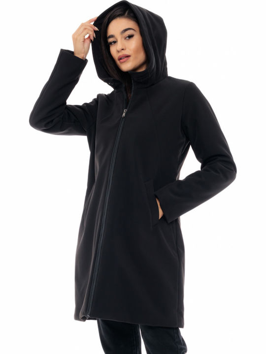 Women's Long Puffer Jacket for Winter with Hood Black