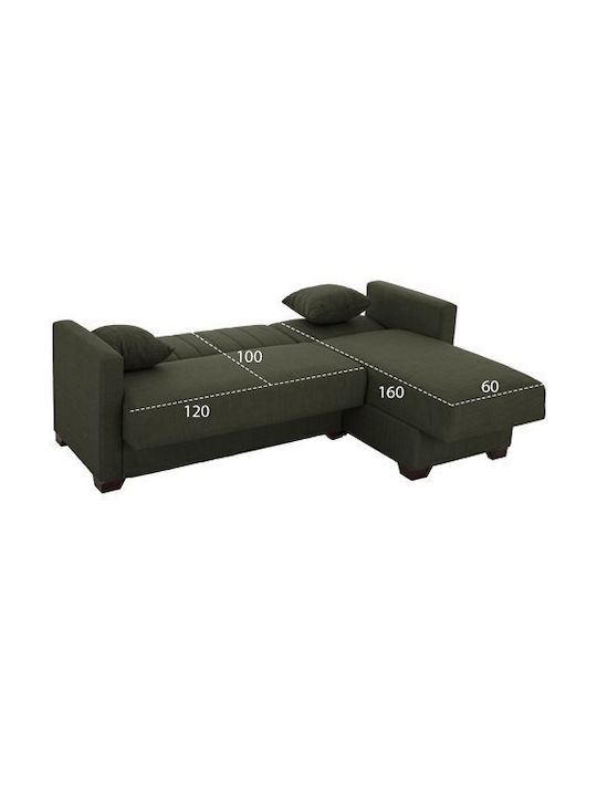 Ghufran Corner Couch Bed with Reversible Angle & Storage Space Dark Olive 200x133x77 cm