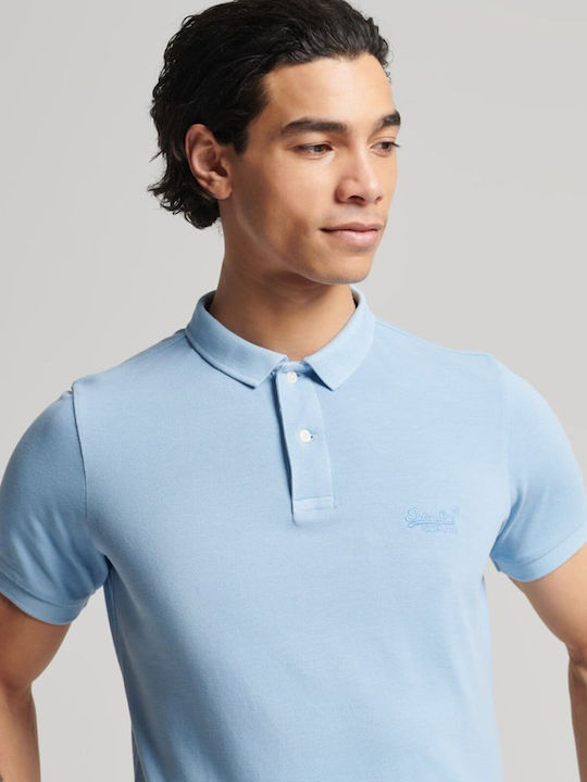 Organic Cotton Vintage Destroy Polo Short Sleeve Light Blue Blouse