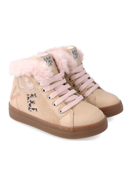 Anatomisch Lederne Kinderstiefeletten mit Schnürsenkeln Beige