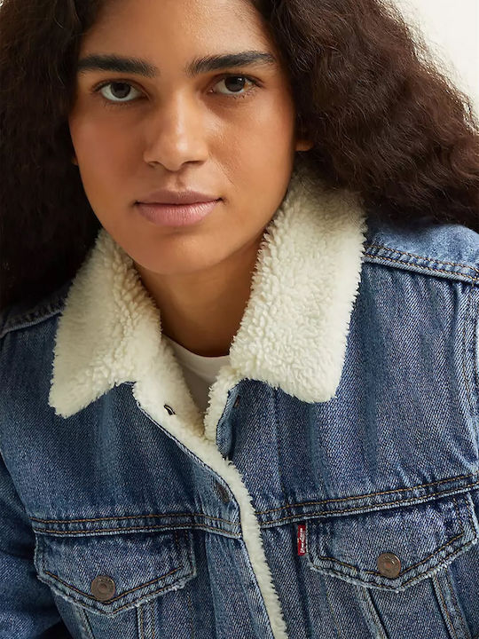 Original Women's Short Jean Jacket for Winter Blue